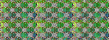 Yeşil ve gri renkte etnik çiçeklerle kusursuz bir desen. Raster Çiçek İllüstrasyonu güzel tekstil..