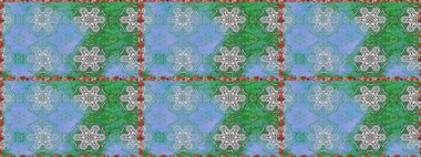 Çiçeksiz desenli arka plan. Düz Çiçek Elementleri Tasarım Raster illüstrasyonu. Mavi ve yeşil renkli çiçekler. Renkli Bahar Teması Kusursuz Arkaplan.