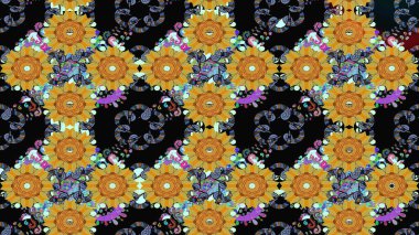 Siyah renkli bitkilerden oluşan parlak çiçekli çizim deseni.