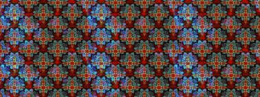 Parlak renkli fantezi çiçekleri, yapraklar, renkli tomurcuklar. Suluboya el çizimi elementli çiçek çizimi deseni.