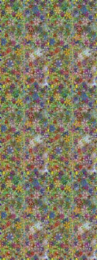 Tekstil, kumaş, kapaklar, duvar kağıtları, baskı, naylon, yapıştırma, örgü, dekupaj için çiçeksiz arkaplan. Millefleur 'lar. Küçük yeşil aneutral ve çiçeklerle oldukça eski bir besin torbası deseni.