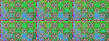 Raster düz çiçekleri pürüzsüz desen. Hediye ambalaj kağıdı, tebrik kartları, posterler ve pankart tasarımı. Yeşil ve mavi renkte çiçekler.