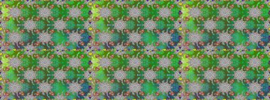 Yeşil ve gri renkte etnik çiçeklerle kusursuz bir desen. Raster Çiçek İllüstrasyonu güzel tekstil..
