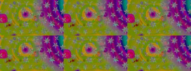 Çiçekli eskiz çizimi. Yeşil ve mor renkli çiçekler. Renkli Yaz Temalı eskiz kalıbı. Düz Çiçek Elementleri Tasarımı.