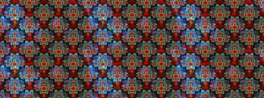 Parlak renkli fantezi çiçekleri, yapraklar, renkli tomurcuklar. Suluboya el çizimi elementli çiçek çizimi deseni.