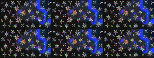 Sevimli çiçek raster deseni. Gri ve mavi renkte çiçekler. Renkli Yaz Temalı eskiz kalıbı. Düz Çiçek Elementleri Tasarımı.