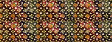 Çiçekli karalama şeklinde Raster çiçek deseni. Nazik, narin çiçek arkaplanı. Kahverengi renkte çiçekler.