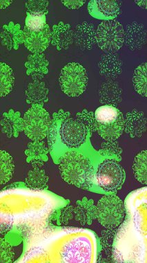 Hediye ambalaj kağıdı, tebrik kartları, posterler ve pankart tasarımı. Yeşil renkli çiçekler. Raster düz çiçek çizim deseni.