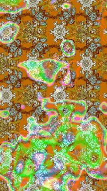 Raster çiçek desenli çiçek deseni, yapraklar, dekoratif elementler, sıçrama, lekeler, el çizimi kontur çizgileri ve Doodle çizim stili, grafik raster çizim çizimi.