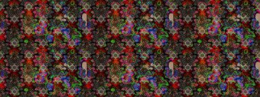 1950-1960 motifleri. Retro tekstil tasarım koleksiyonu. Çiçekli ipek eşarp. El çizimi çiçek unsurları olan soyut çizim raster deseni. Siyah üstüne siyah..