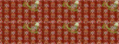 Raster illüstrasyonu. El yapımı çiçek ve bitki koleksiyonu. Robot resim tarzı kırmızı renkler. Raster illüstrasyonu. Sevimli karalama çiçekleriyle kusursuz çiçek deseni..