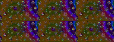 Raster illüstrasyonundaki çiçek desenli çizim. Kahverengi ve yeşil renkte çiçekler.