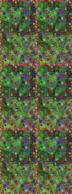 Çok yeşil ve gri zarif küçük çiçekler ve yeşil ve gri renkli komik böcekler, raster desen, illüstrasyon.