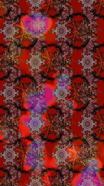 Raster illüstrasyonu. Çiçekli güzel suluboya desen. Kahverengi, kırmızı ve siyah renklerde.