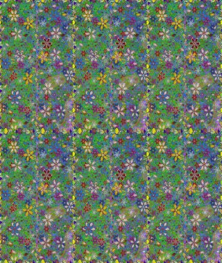 Patlayan çiçekler soyut olarak yerleştirilmiş. Yumuşak, yeşil renkli bahar çiçekleri. Raster deseni. Raster illüstrasyonu.