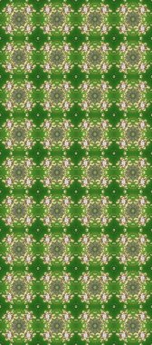 Kusursuz desenli oryantal süs. Çiçek kiremitleri. İslam tasarımı. Altın desenli yeşil, nötr ve bej rengi altın elementlerle. Raster altın tekstil baskısı.