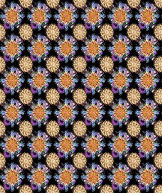 Çiçek desenli çizim. Siyah renkli çiçekler. Raster illüstrasyonu. Raster illüstrasyonu. Asya tekstil tarzında.