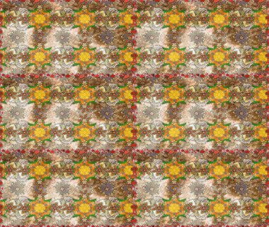 Halk tarzı. Modern çiçek arkaplanı. Moda baskıları için zarif bir şablon. Parlak renkli çiçekleri ve bej renkli yaprakları olan harika bir çiçek deseni..