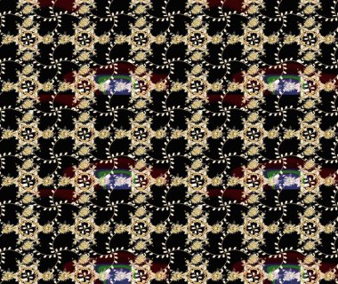 Düz Çiçek Elementleri Tasarım Raster illüstrasyonu. Siyah, bej ve kahverengi renkte çiçekler. Renkli bahar temalı eskiz desenleri. Çiçekli çiçek deseni, suluboya..