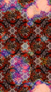 Bahar çiçekleriyle desenli dallı, çiçek siluetiyle renklendirilmiş desen. Raster deseni.