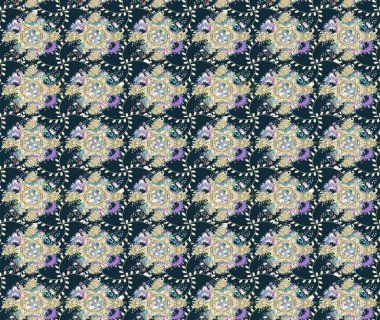 Renkli Bahar Teması eskiz kalıbı. Düz Çiçek Elementleri Tasarımı. Raster illüstrasyonundaki çiçek desenli çizim. Mavi renkte çiçekler.