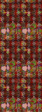 Raster illüstrasyonu. Güzel, parlak, pürüzsüz kumaş, tuval. Desen, çizim, çiçek sınırı. Çiçek çelengi. Eski moda arka plan. Kıvırcık, parlak örgü.