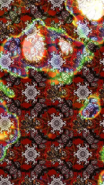 Kahverengi ve kırmızı kahverengi ve kırmızıya. 1950-1960 motifleri. Çiçekli ipek eşarp. Retro tekstil tasarım koleksiyonu. El çizimi çiçek elementleri ile soyut çizim raster deseni.