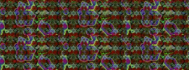 Çiçeksel elementlerle süslenmiş zarif raster dokusu. Küçük çiçekte hoş bir çiçek deseni var. Parlak çiçekli yeşil renkler üzerine soyut çizim deseni.