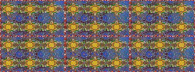 Kahverengi ve mavi renklere karalamalar çizen kusursuz çiçek deseni. Raster illüstrasyonu.