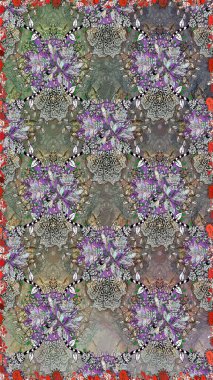 Raster dikişsiz çiçek deseni. Vadinin gri ve nötr renklerinde çiçekleri.