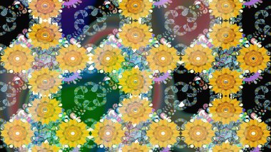 Raster illüstrasyonu. Egzotik çiçekler, botanik parlak klasik sarı renkler. Klasik tropikal doğal elementlerin suluboya seti.