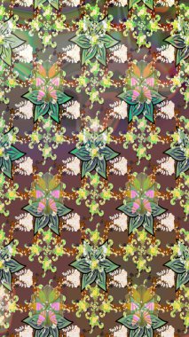 Robot resim. Kahverengi renkli çiçekler. Raster illüstrasyonu. Şirin çiçek elementleri..