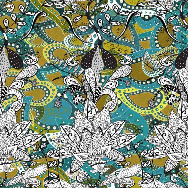 Hoş renklerde vektör illüstrasyonunda kusursuz çiçek deseni. Güzel kumaş deseni. vektör illüstrasyonu