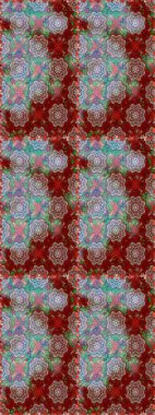 El çizimi çiçekli, soyut, pürüzsüz desen. Raster illüstrasyonu. Kırmızı ve nötr renkte çiçekler.