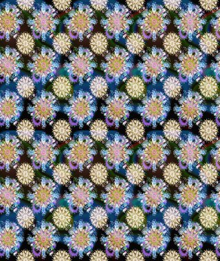 Çiçeksiz desenli arka plan, yaz çiçekleri. Düz Çiçek Elementleri Tasarımı. Renkli Bahar Temalı Kusursuz Arkaplan. Mavi ve nötr renkte çiçekler.