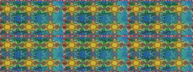 Soyut etnik raster kusursuz desen. Arkaplan dokusu, duvar kağıdı, mavi ve yeşil renkli çiçek teması. Kabile sanatı boho baskısı, klasik çiçek arkaplanı.