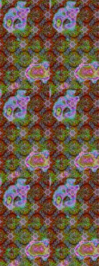 Çiçeksel elementlerle süslenmiş zarif raster dokusu. Küçük çiçekte hoş bir çiçek deseni var. Parlak çiçekli kahverengi ve yeşil renkler üzerine soyut çizim deseni.