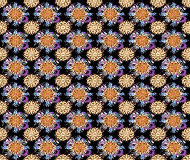 Raster illüstrasyonu. Çiçek desenli çizim. Raster illüstrasyonu. Siyah renkli çiçekler. Asya tekstil tarzında.