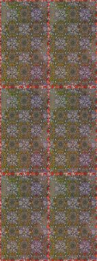 Raster illüstrasyonu. Renkli şal desenli, kahverengi ve gri çiçekli ve dekoratif elementli kusursuz desen. Eski usul. Kumaş, tekstil, duvar kağıdı baskısı için. Kusursuz arkaplan.