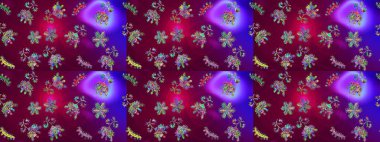 Raster illüstrasyonu. Mor, kırmızı ve mor kar tanelerinden izole edilmiş. Kar taneleri koleksiyonu. Güzel kış süsleri..