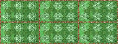 Yeşil ve nötr renklerde. Raster illüstrasyonu. Yeşil ve nötr papatyalardan oluşan yeşil ve nötr bir desen.