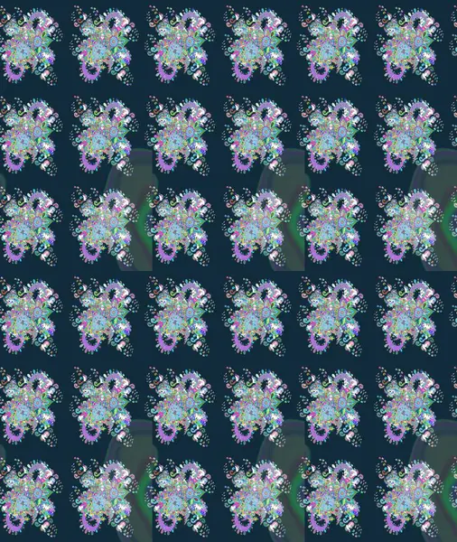 Raster illüstrasyonu. Mavi renkli çiçekler. Çiçek süslemeli çizim deseni.
