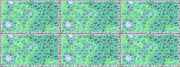 Mavi ve yeşil arka planda renksiz bir kelebek deseni. Raster. Mavi ve yeşil renkli resim. Karala, karala, karala.