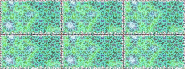 Mavi ve yeşil arka planda renksiz bir kelebek deseni. Raster. Mavi ve yeşil renkli resim. Karala, karala, karala.