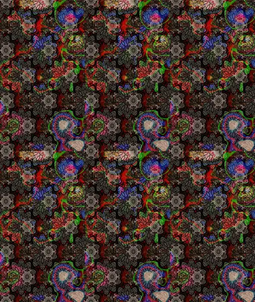 Moda baskısı, albüm, ambalaj kağıdı ve duvar kağıdı için zarif dekoratif süslemeler. Raster illüstrasyonu. Küçük çiçekli basit bir çiçek çizimi. Siyah renkte şirin çiçekler..