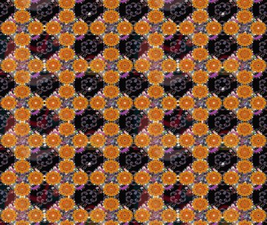 Robot resim. Şirin çiçek elementleri. Turuncu renkli çiçekler. Raster illüstrasyonu.