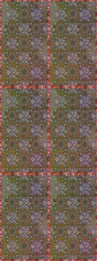 Raster illüstrasyonu. Renkli şal desenli, kahverengi ve gri çiçekli ve dekoratif elementli kusursuz desen. Eski usul. Kumaş, tekstil, duvar kağıdı baskısı için. Kusursuz arkaplan.