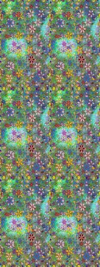 Suluboya, elle çizilmiş. Vadinin yeşil ve mavi renkli çiçekleri. Raster - stok. Kusursuz arkaplan deseni.