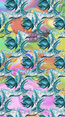 Çiçekli karalama şeklinde Raster çiçek deseni. Nazikçe, güzel çiçek arkaplanı. Mavi, nötr ve gri renkte çiçekler.