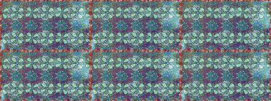 Raster illüstrasyonu. Kusursuz çiçek deseni. Asya tekstil tarzında. Mavi ve nötr renklerde çiçekler. Raster illüstrasyonu.